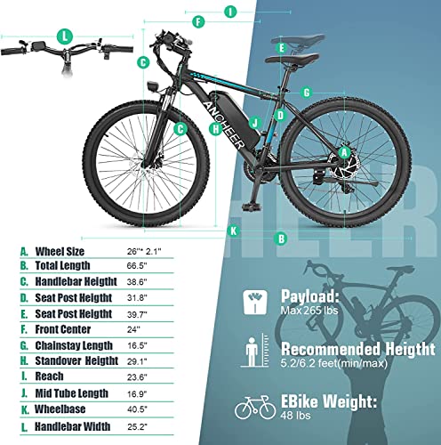 ANCHEER 500W Electric Bike 26'' Gladiator Electric Mountain Bike