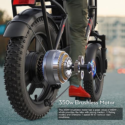 Gopina Electric Bike, 16" x 3.0 Fat Tire Electric Bike for Adults