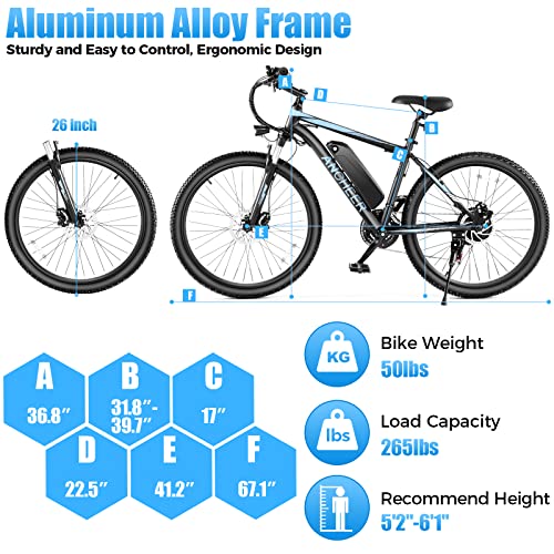 ANCHEER Electric Bike Electric Mountain Bike 500W 26'' Commuter Ebike