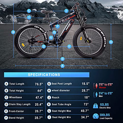 FREESKY Electric Bike for Adults, 1000W BAFANG Motor Dual Battery 26”Fat Tire