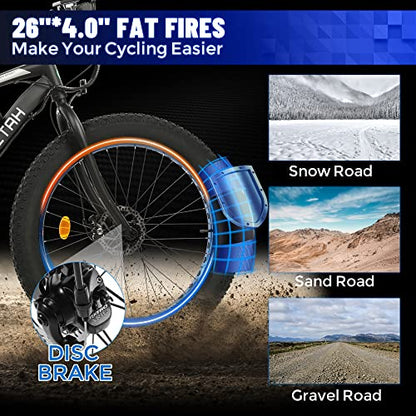 ECOTRIC Cheetah Electric Bike 26" X 4" Fat Tire Bicycle 500W 36V 12.5AH Battery