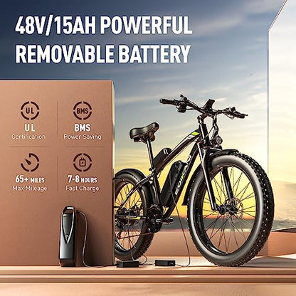 EXRBYKO Fat Tire Electric Bike for Adults 26" x 4", 750W 34MPH Electric Bicycle