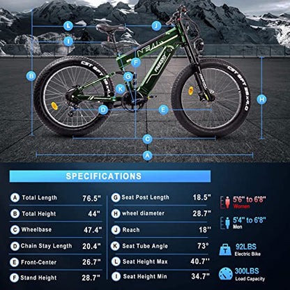 FREESKY Electric Bike for Adults, 1000W BAFANG Motor Dual Battery 26”Fat Tire