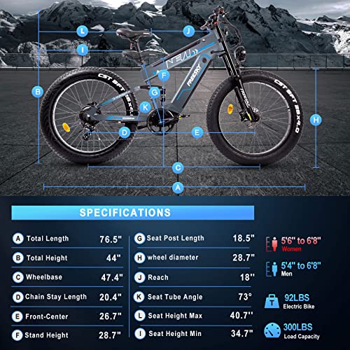 FREESKY Electric Bike for Adults, 1000W BAFANG Motor Dual Battery 26”Fat Tire