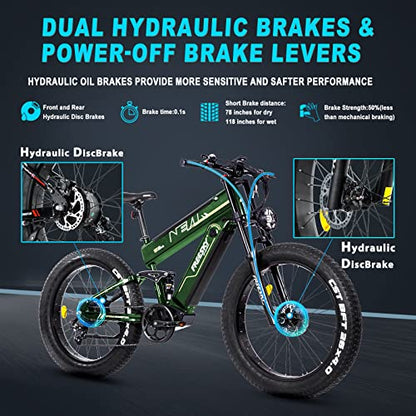 FREESKY Electric Bike for Adults, 1000W BAFANG Motor Dual Battery 26”Fat Tire